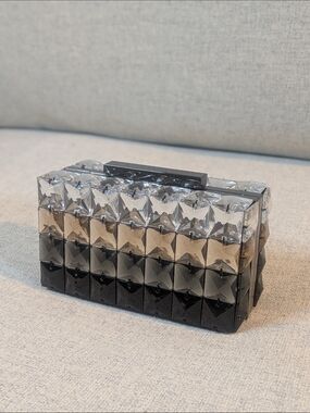 BCBGMaxAzria Ombre Faceted Acrylic Block Clutch in Black and Gray